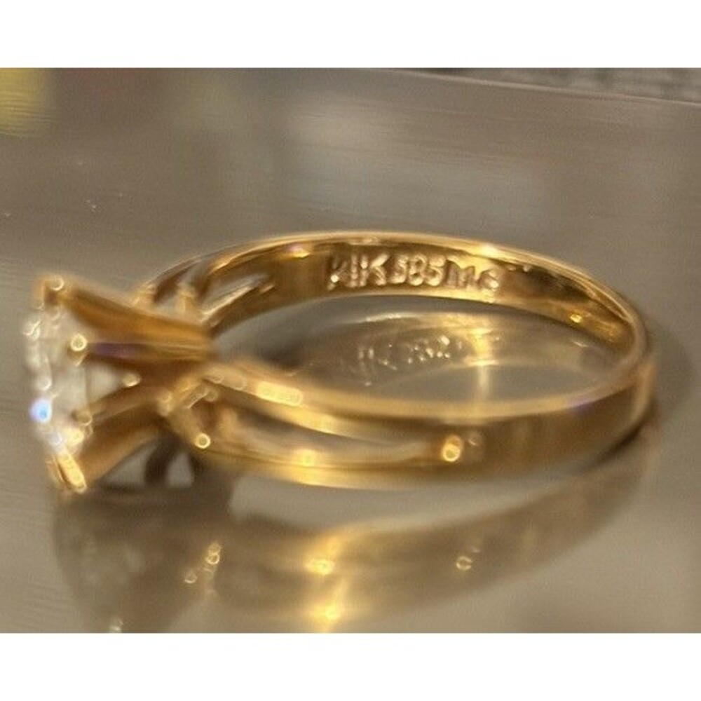 14K Yellow Gold Ring Cubic Zirconia Solitaire Engagement Size 6 585 Vintage - Picture 7 of 14